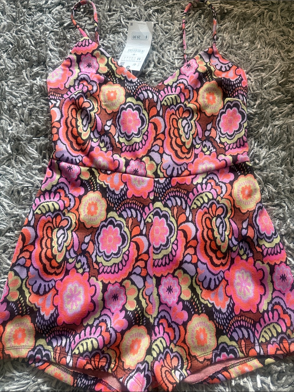 Zara Pink and Orange Floral Casual Shorts Romper